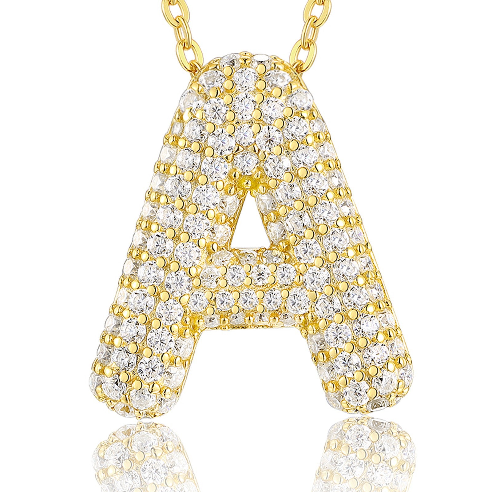 Initial A Moissanite Bubble Pendant Necklace in Gold-Tone Sterling Silver — detail