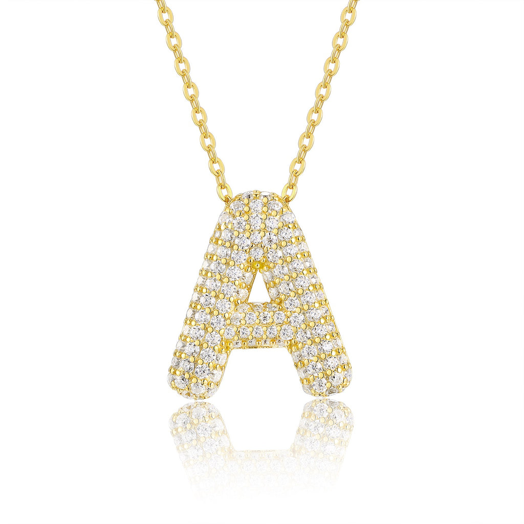 Initial A Moissanite Bubble Pendant Necklace in Gold-Tone Sterling Silver