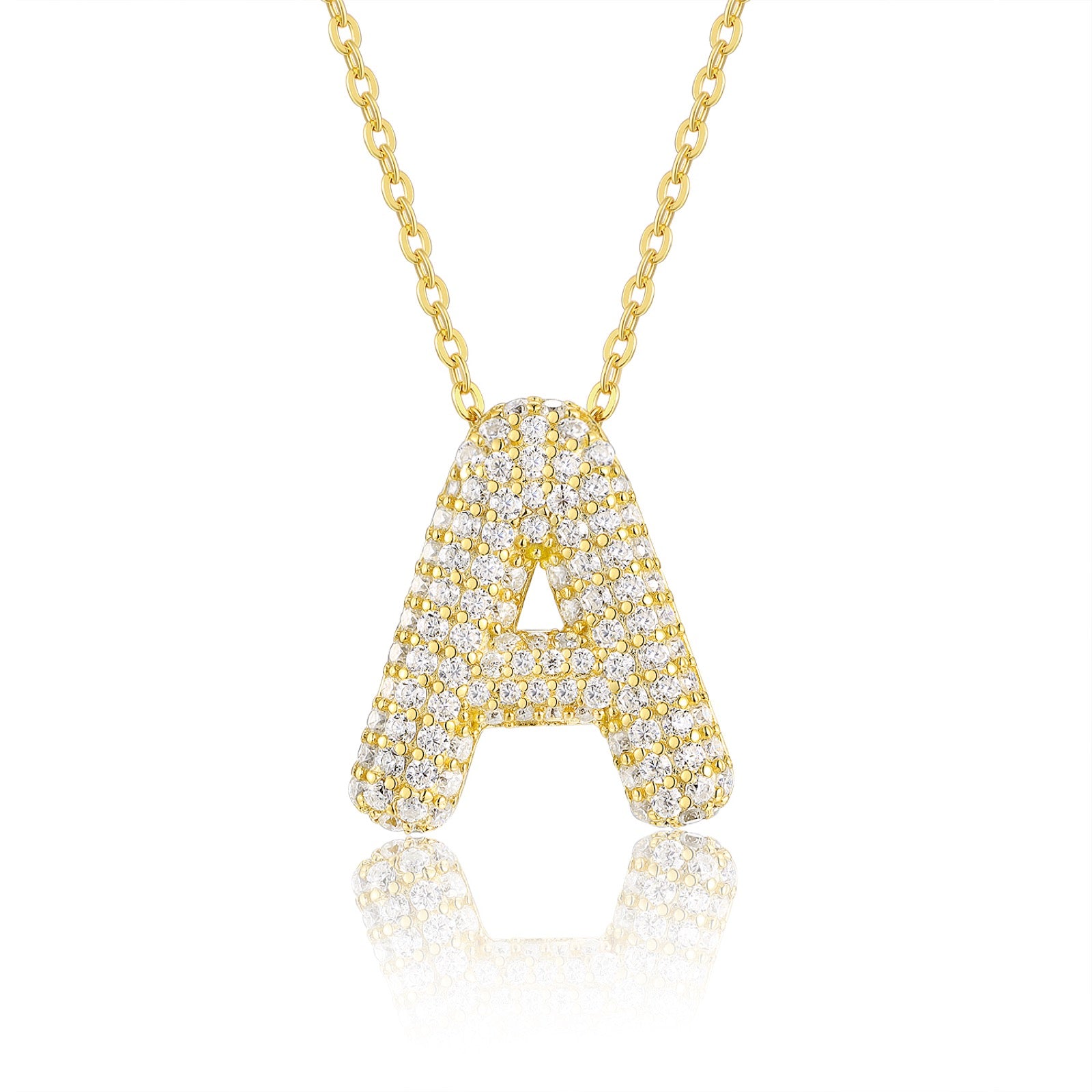 Initial A Moissanite Bubble Pendant Necklace in Gold-Tone Sterling Silver