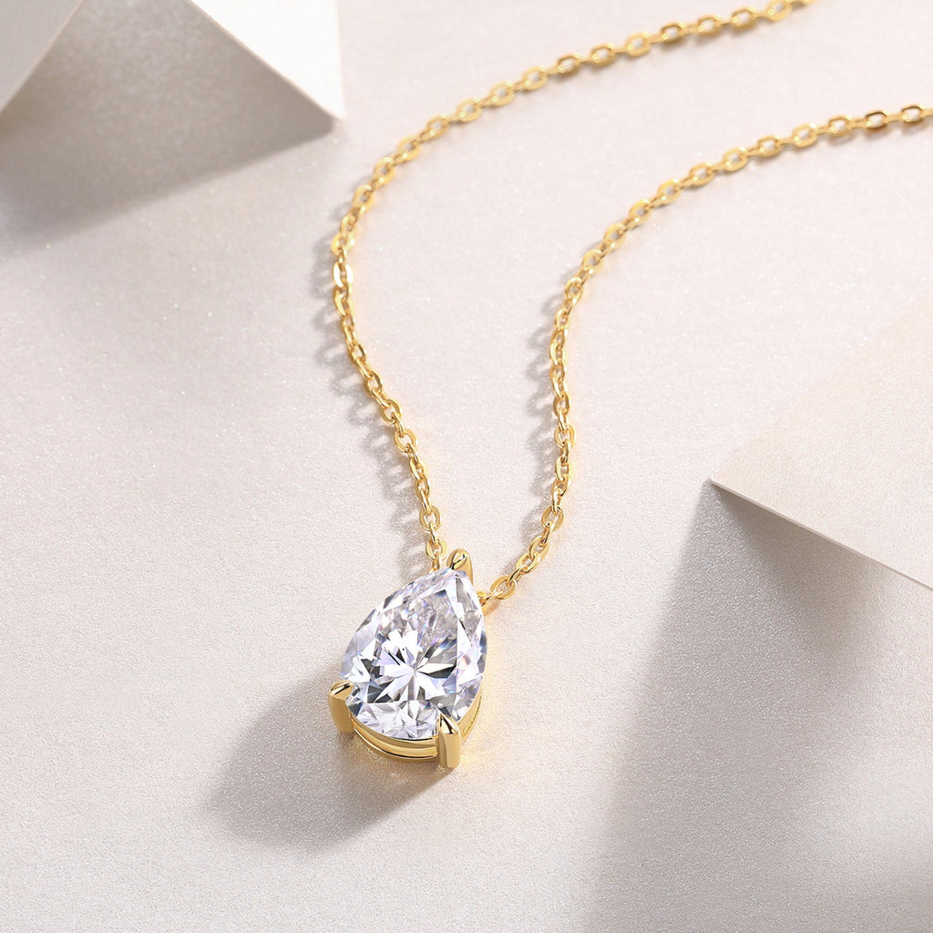 Moonrain Moissanite Pear Pendant Necklace in Sterling Silver