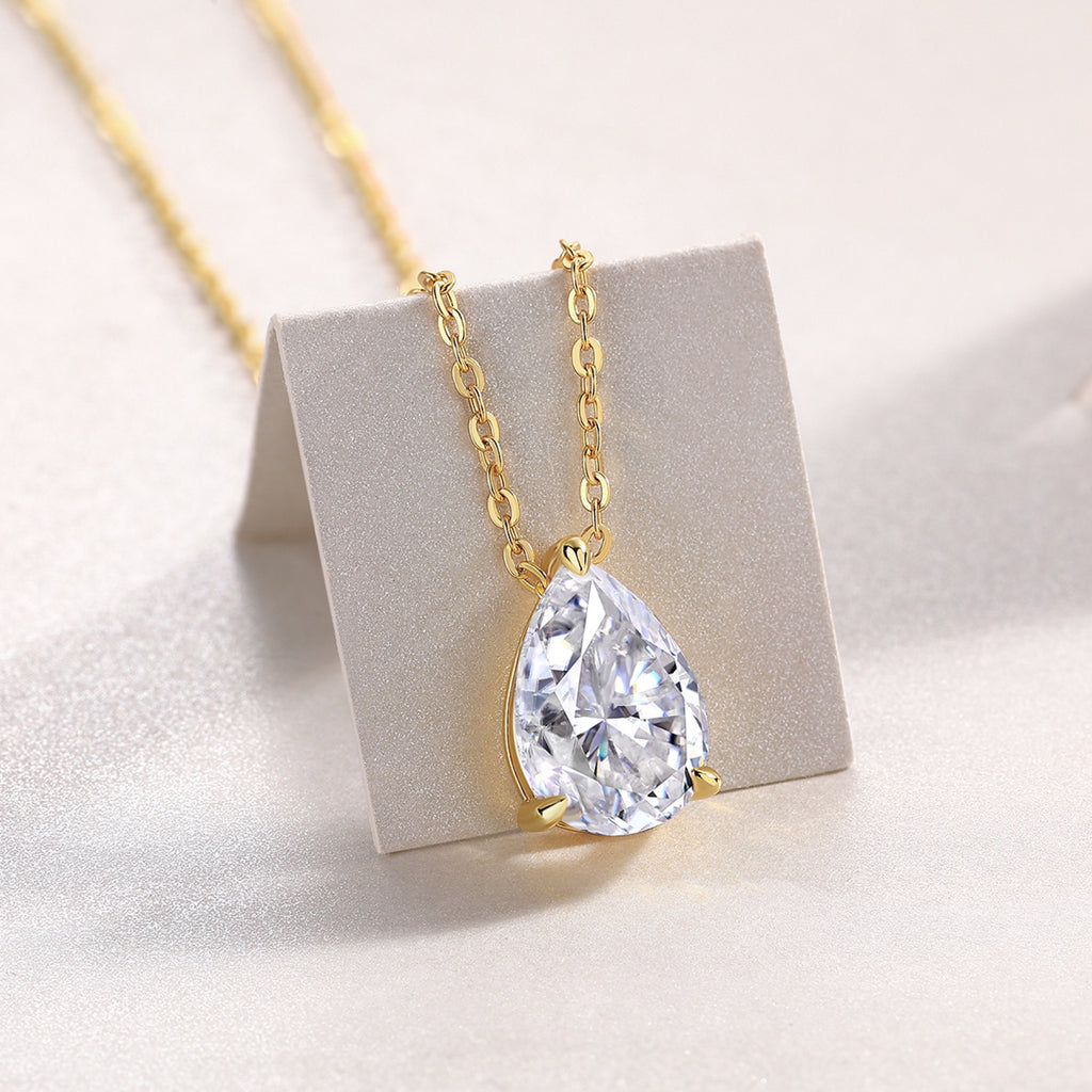 Moonrain Moissanite Pear Pendant Necklace in Sterling Silver