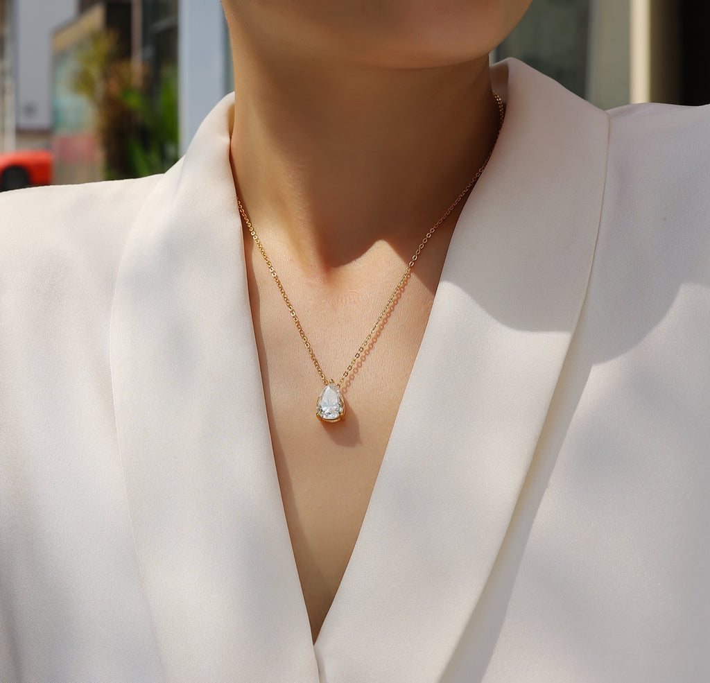 Moonrain Moissanite Pear Pendant Necklace in Sterling Silver