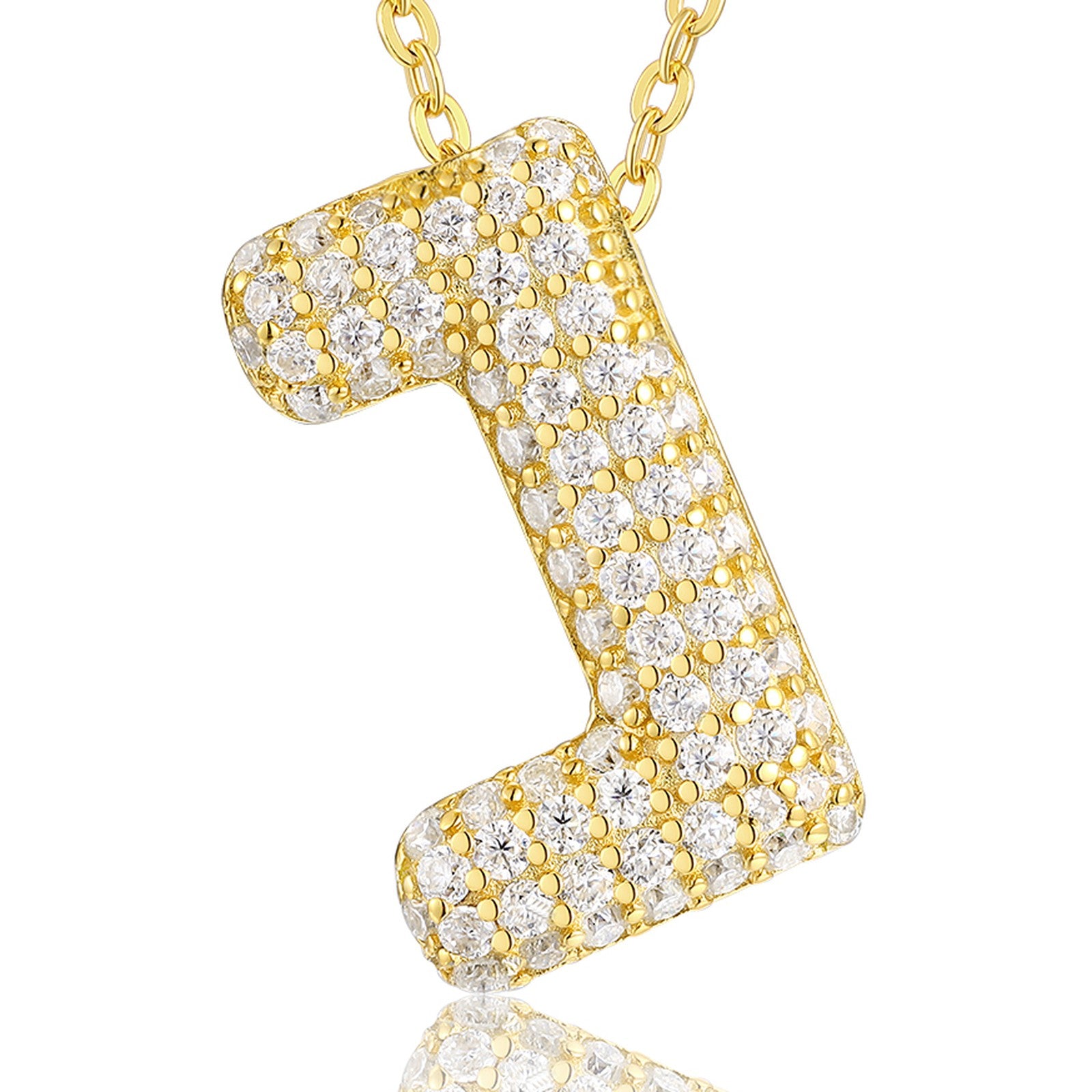 Initial J Moissanite Bubble Pendant Necklace in Gold-Tone Sterling Silver — detail