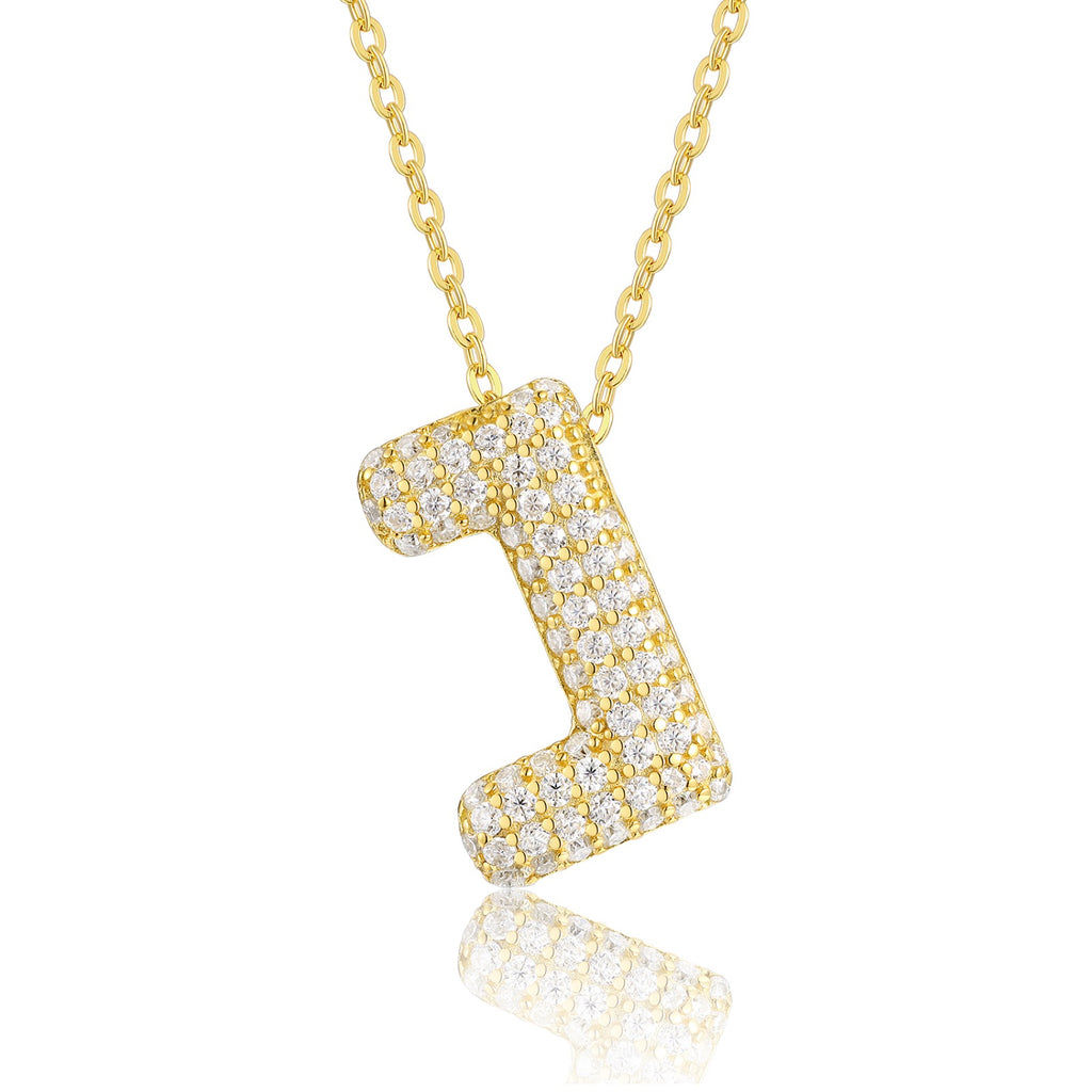 Initial J Moissanite Bubble Pendant Necklace in Gold-Tone Sterling Silver