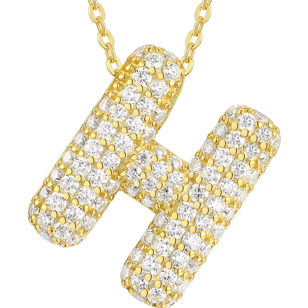 Initial H Moissanite Bubble Pendant Necklace in Gold-Tone Sterling Silver — detail