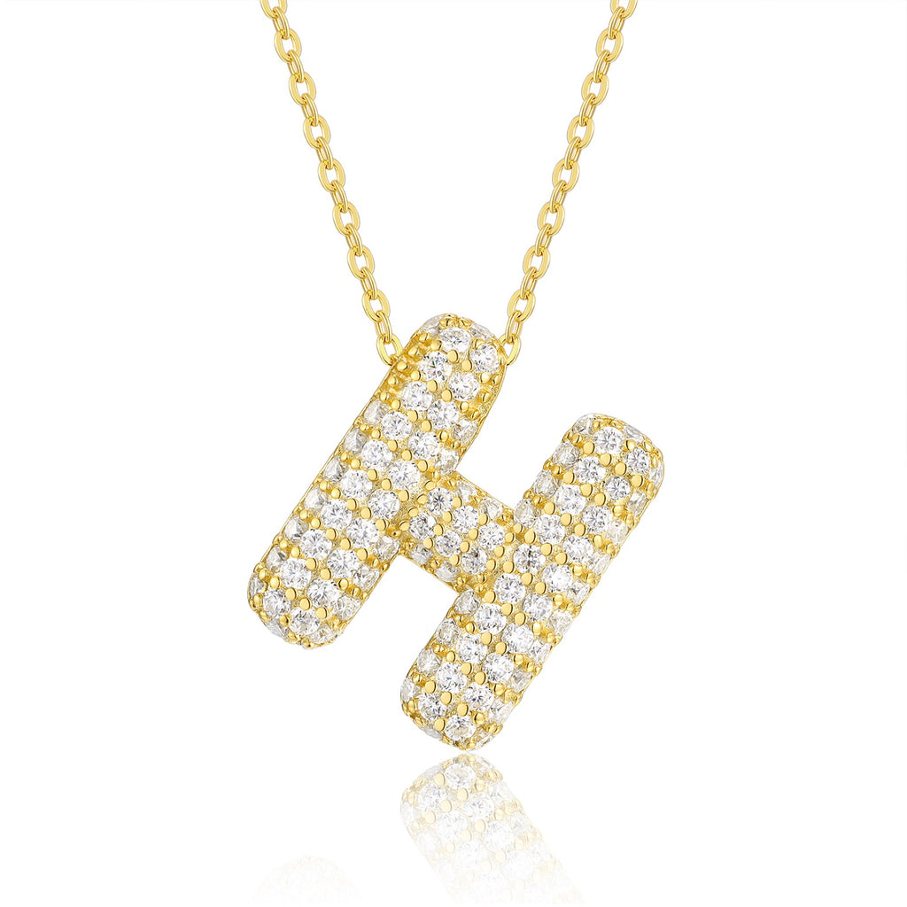 Initial H Moissanite Bubble Pendant Necklace in Gold-Tone Sterling Silver