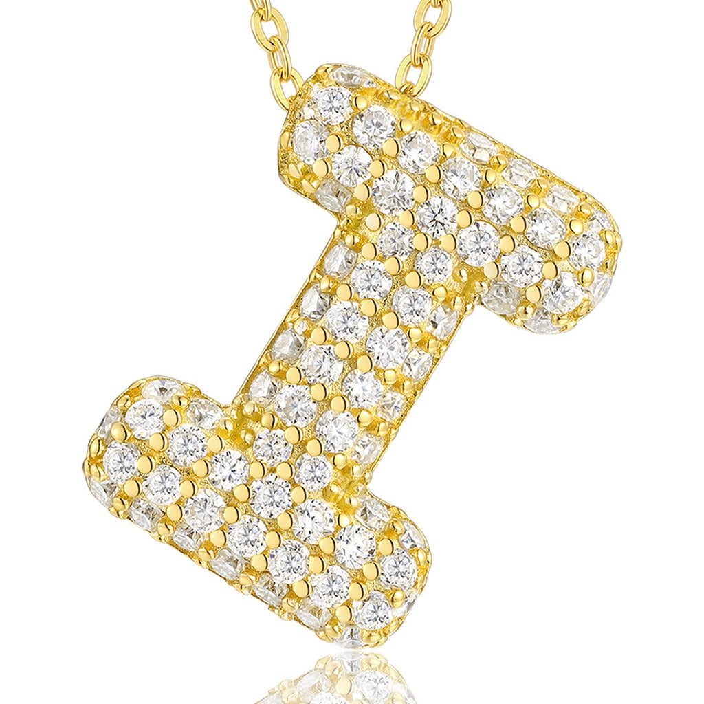 Initial I Moissanite Bubble Pendant Necklace in Gold-Tone Sterling Silver — detail