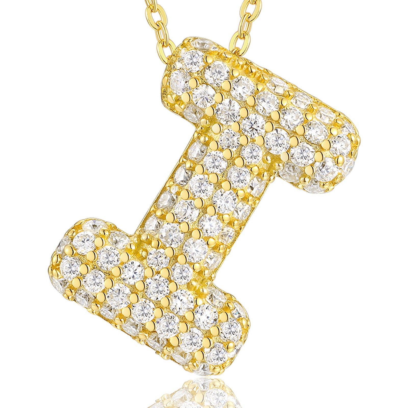 Initial I Moissanite Bubble Pendant Necklace in Gold-Tone Sterling Silver — detail