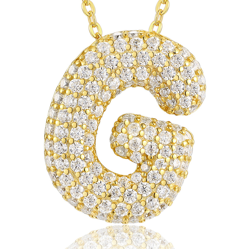 Initial G Moissanite Bubble Pendant Necklace in Gold-Tone Sterling Silver — detail