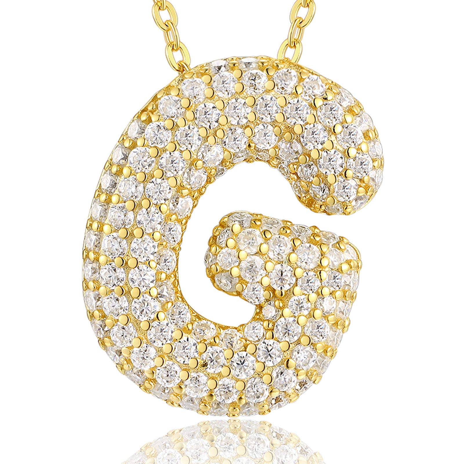 Initial G Moissanite Bubble Pendant Necklace in Gold-Tone Sterling Silver — detail