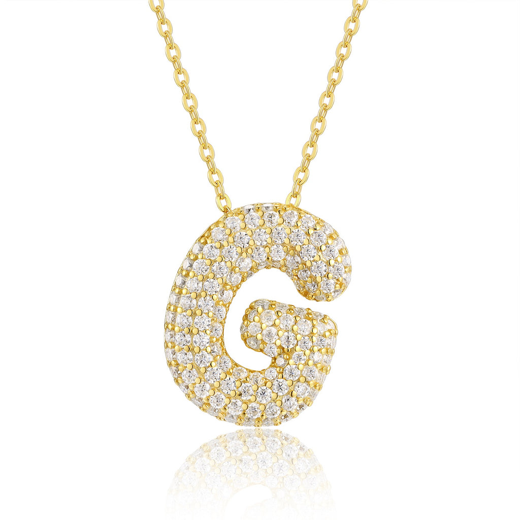Initial G Moissanite Bubble Pendant Necklace in Gold-Tone Sterling Silver
