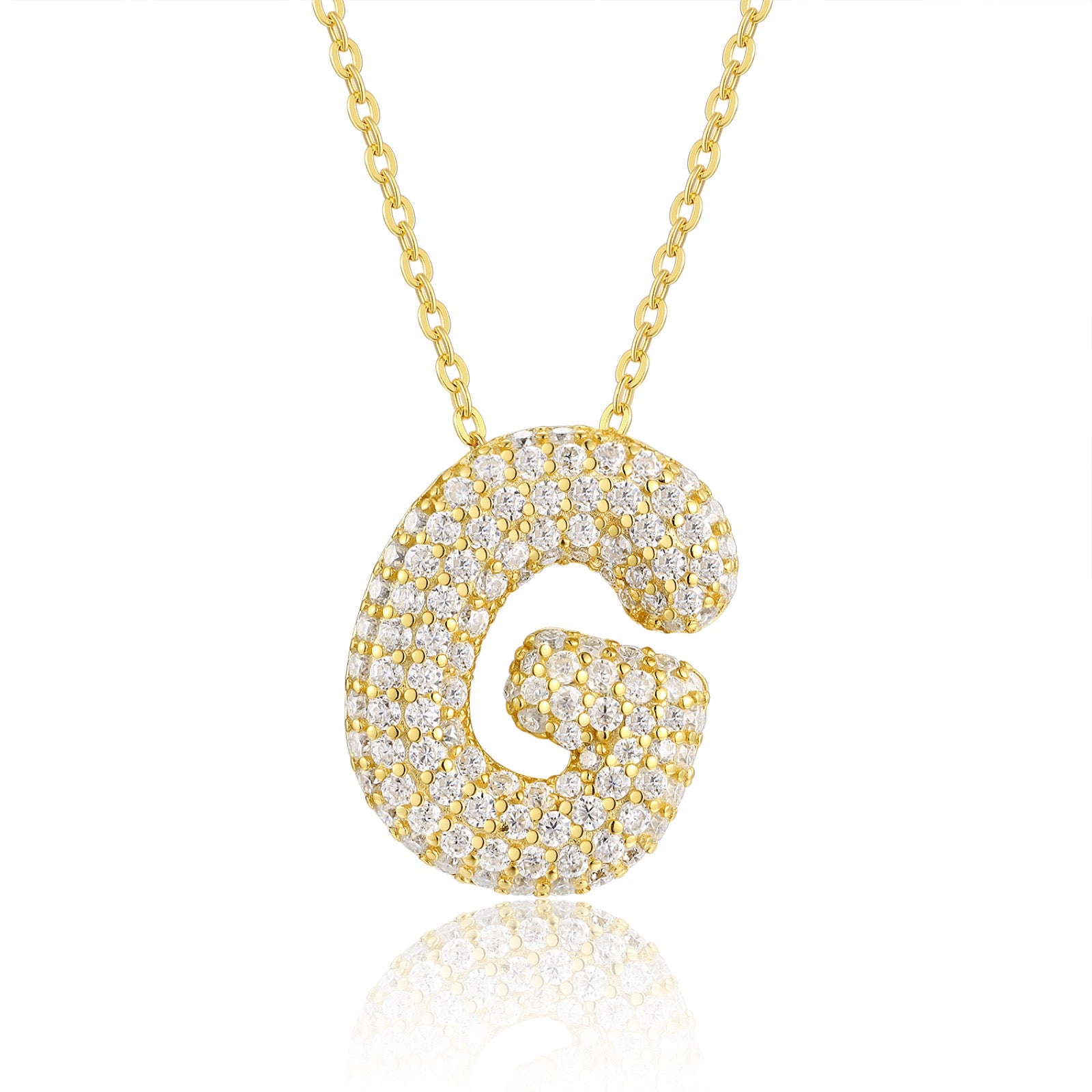 Initial G Moissanite Bubble Pendant Necklace in Gold-Tone Sterling Silver