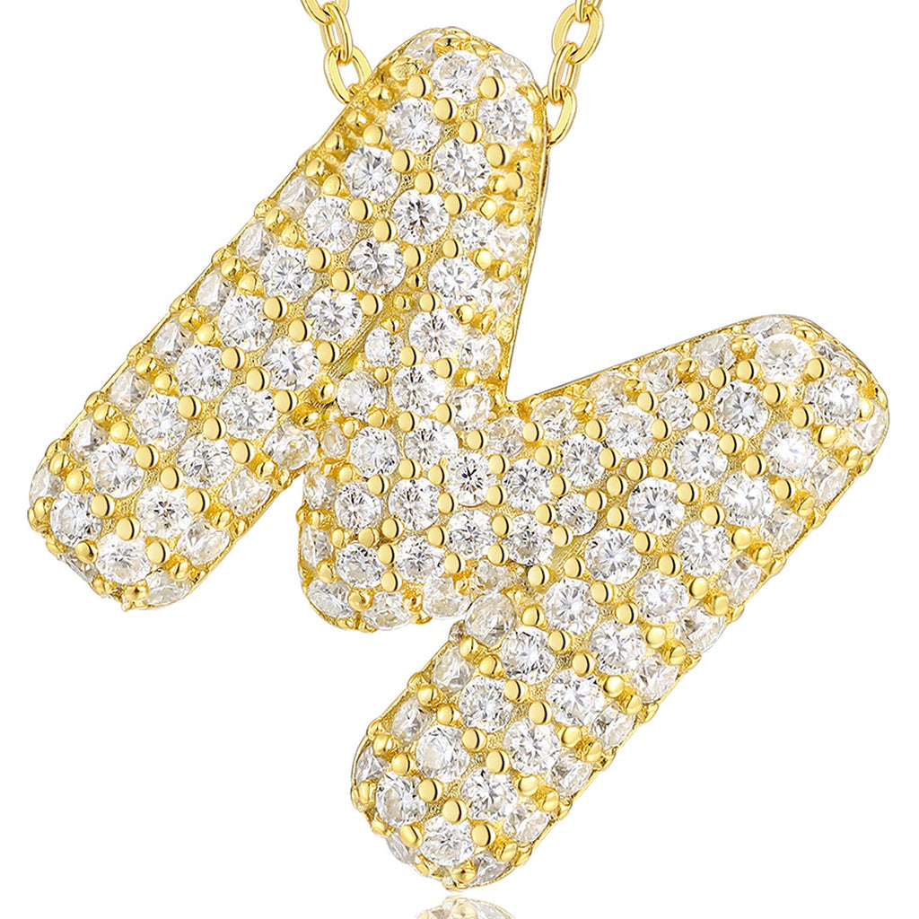 Initial M Moissanite Bubble Pendant Necklace in Gold-Tone Sterling Silver — detail