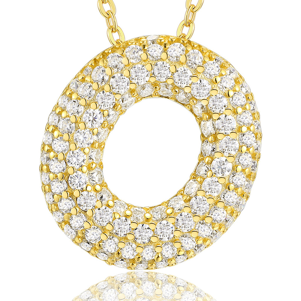 Initial O Moissanite Bubble Pendant Necklace in Gold-Tone Sterling Silver — detail