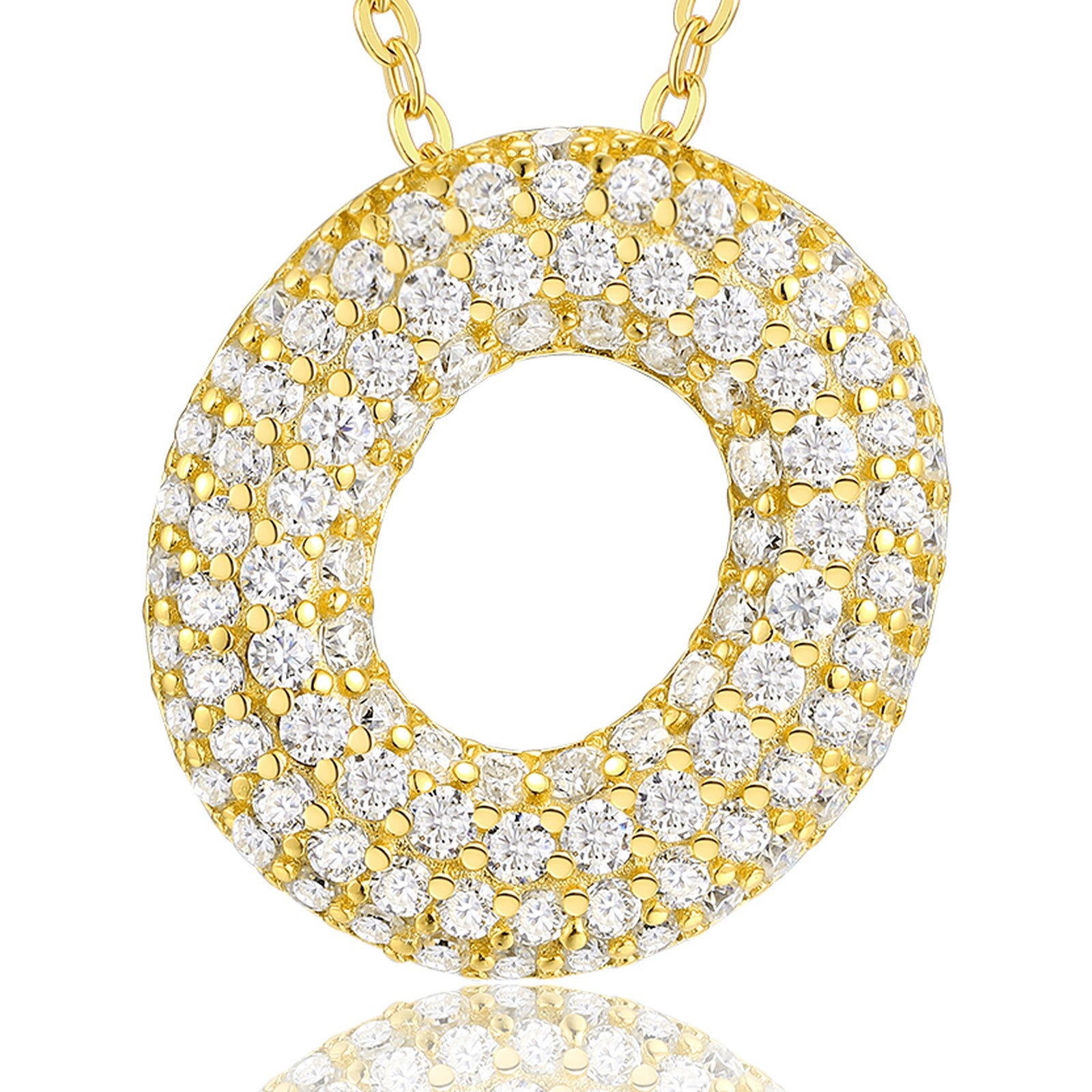 Initial O Moissanite Bubble Pendant Necklace in Gold-Tone Sterling Silver — detail