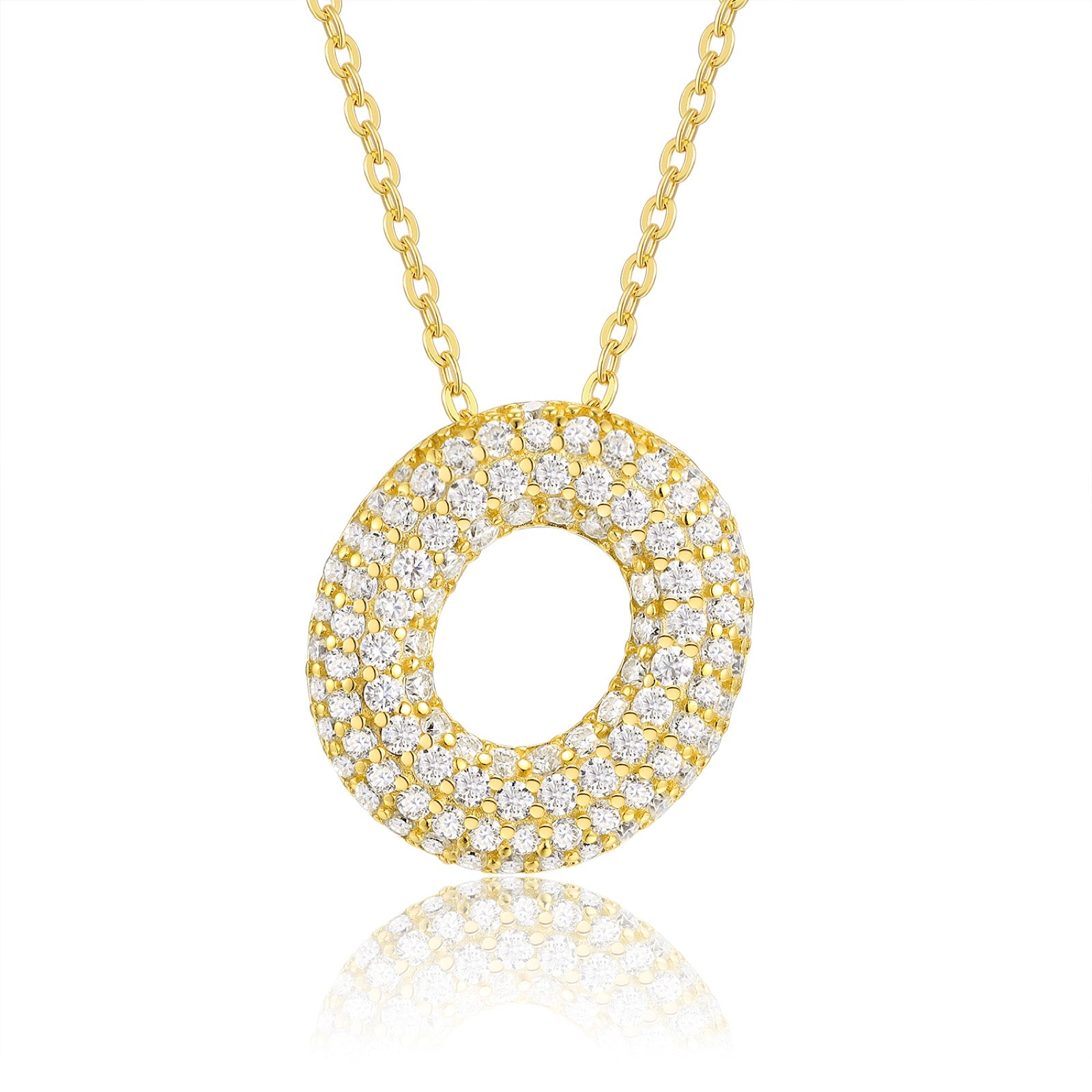 Initial O Moissanite Bubble Pendant Necklace in Gold-Tone Sterling Silver