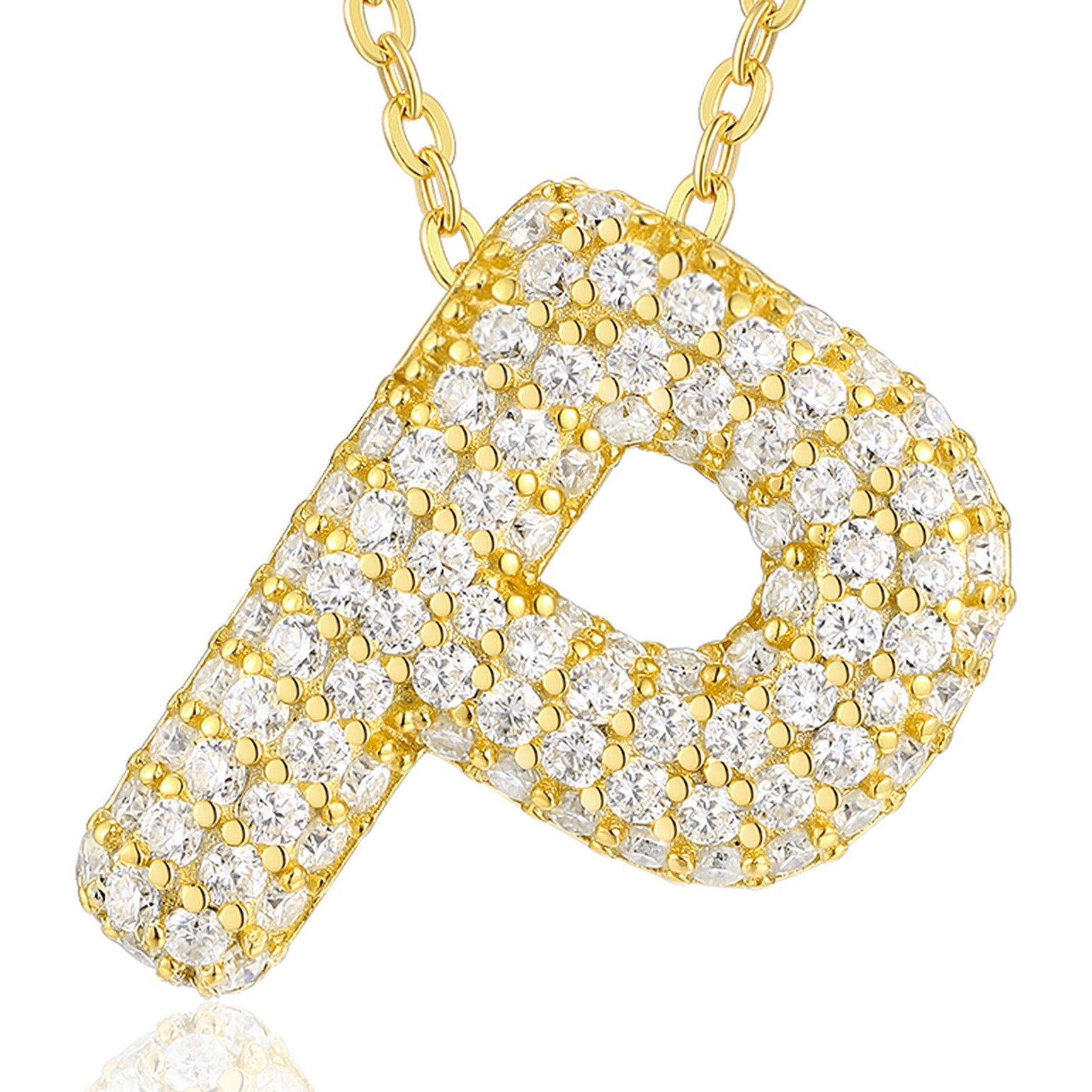 Initial P Moissanite Bubble Pendant Necklace in Gold-Tone Sterling Silver — detail