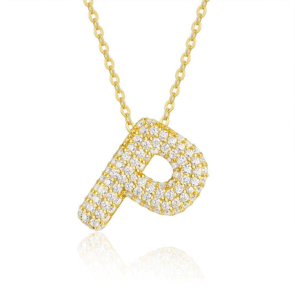 Initial P Moissanite Bubble Pendant Necklace in Gold-Tone Sterling Silver