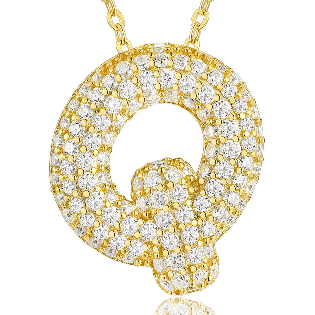 Initial Q Moissanite Bubble Pendant Necklace in Gold-Tone Sterling Silver — detail