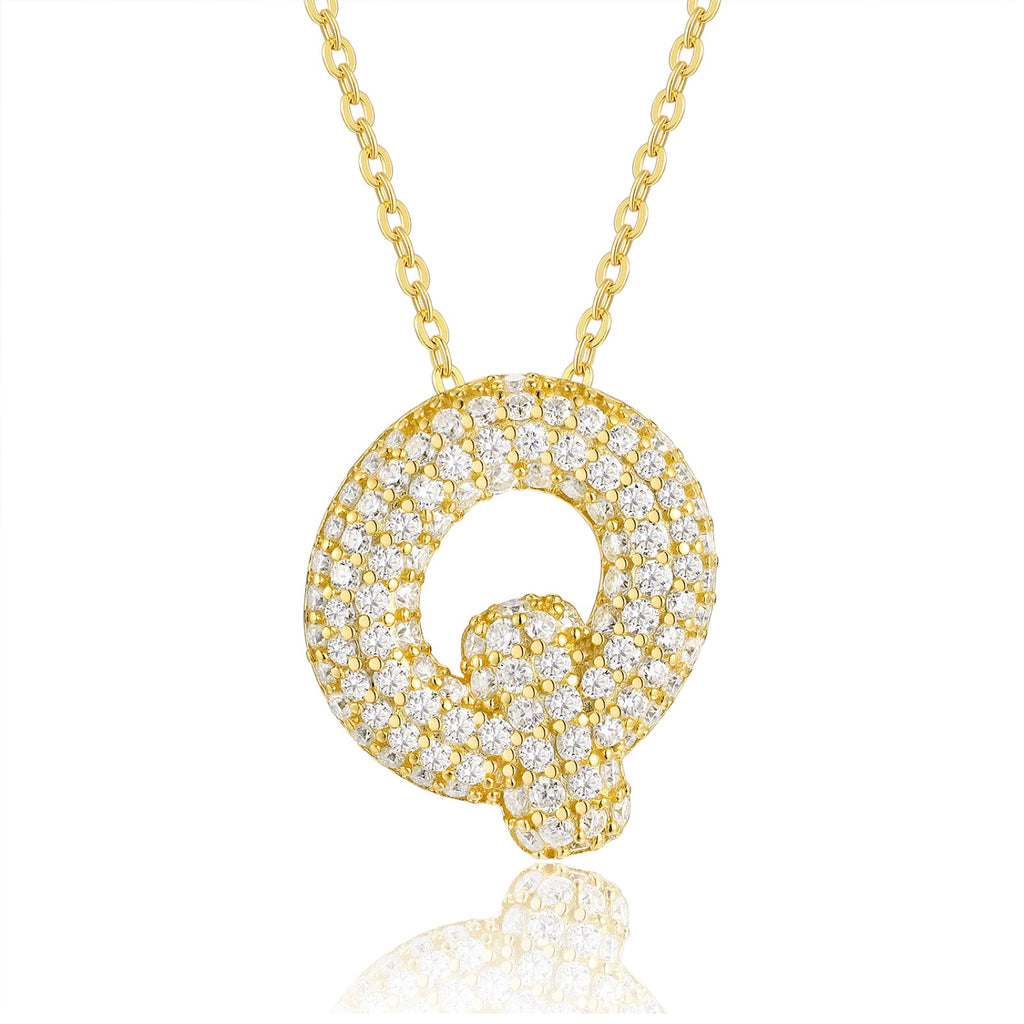 Initial Q Moissanite Bubble Pendant Necklace in Gold-Tone Sterling Silver