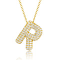 Initial R Moissanite Bubble Pendant Necklace in Gold-Tone Sterling Silver