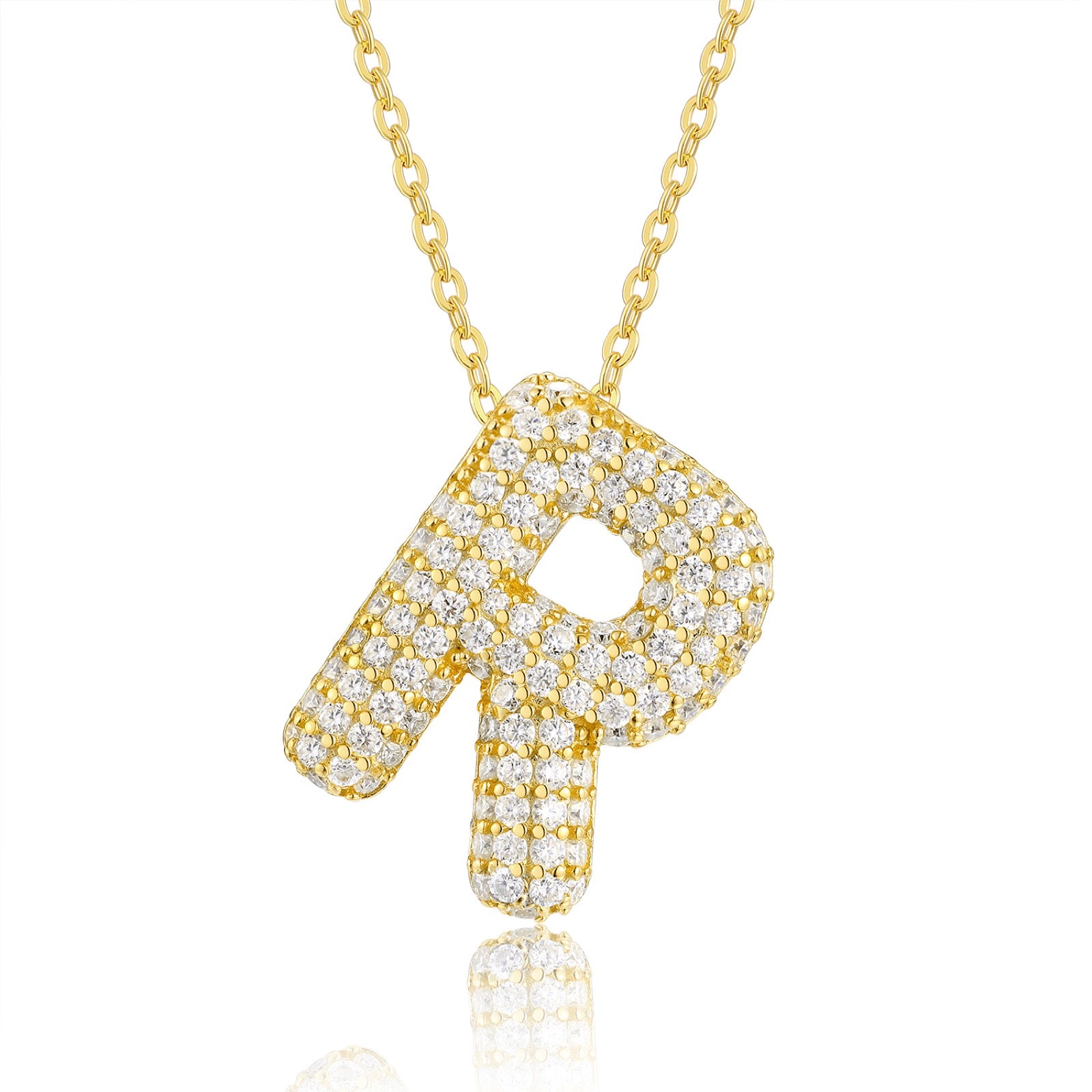 Initial R Moissanite Bubble Pendant Necklace in Gold-Tone Sterling Silver