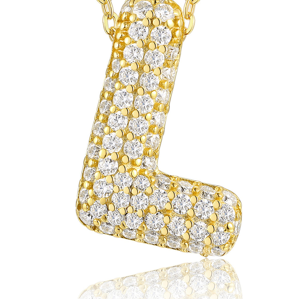 Initial L Moissanite Bubble Pendant Necklace in Gold-Tone Sterling Silver — detail