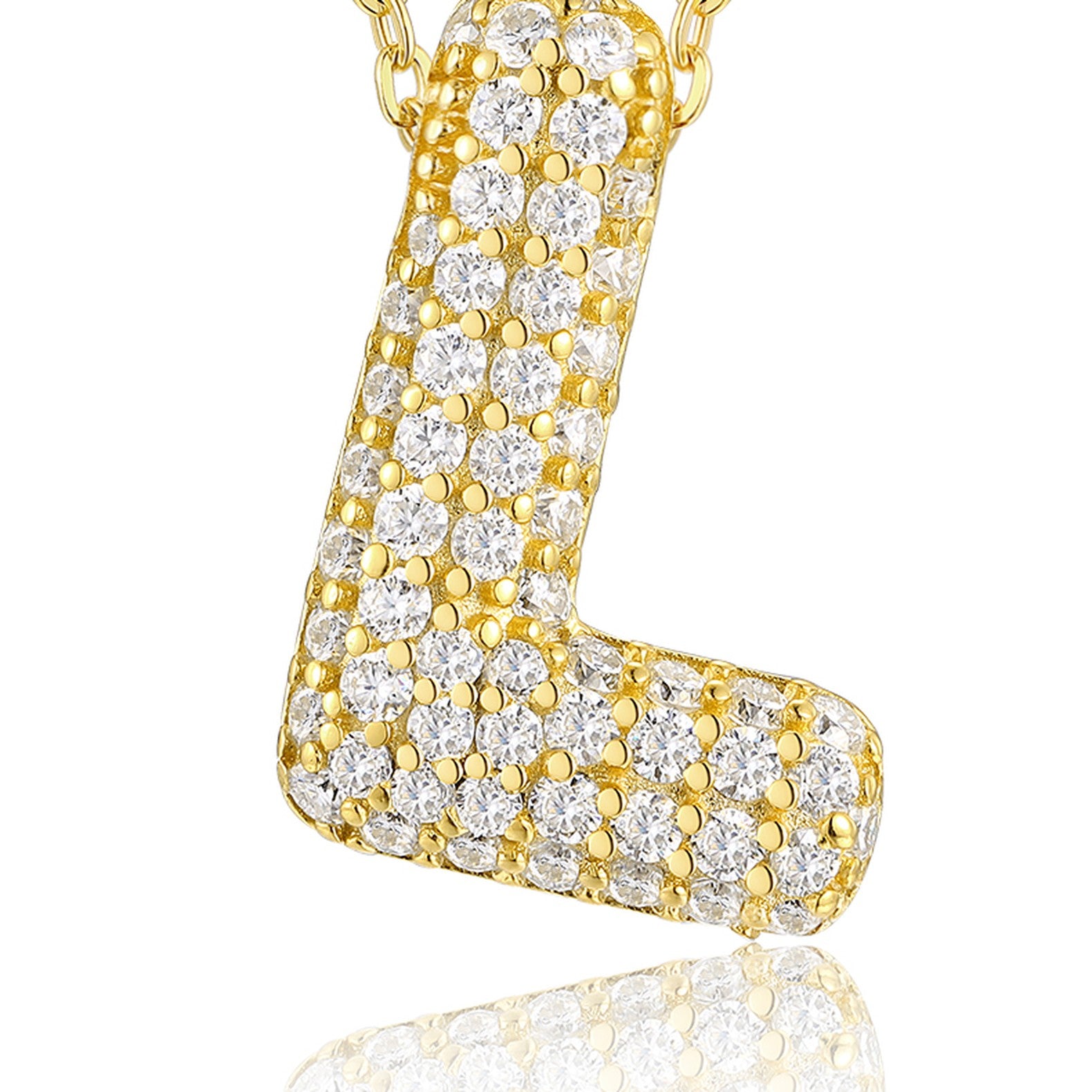 Initial L Moissanite Bubble Pendant Necklace in Gold-Tone Sterling Silver — detail