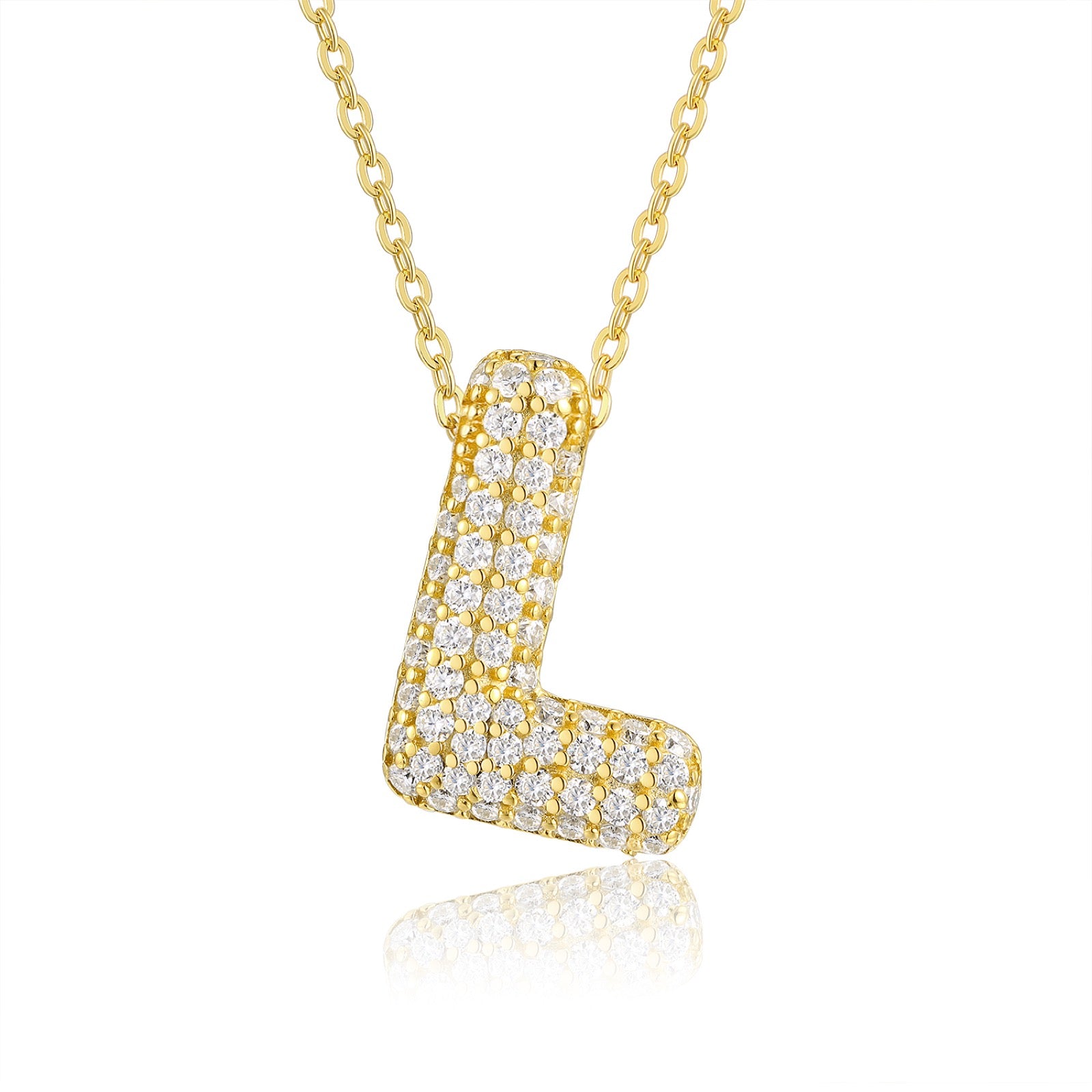 Initial L Moissanite Bubble Pendant Necklace in Gold-Tone Sterling Silver