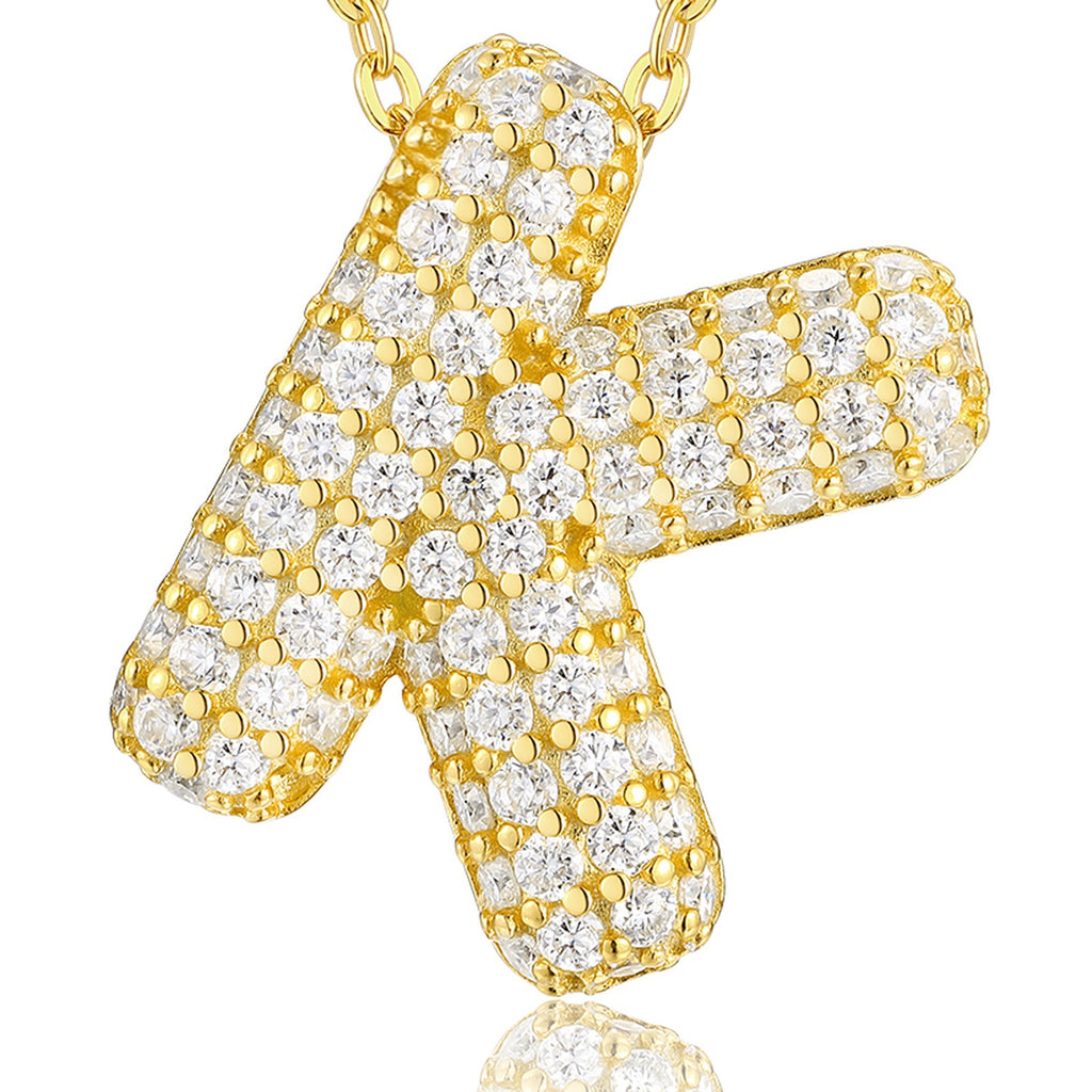 Initial K Moissanite Bubble Pendant Necklace in Gold-Tone Sterling Silver — detail
