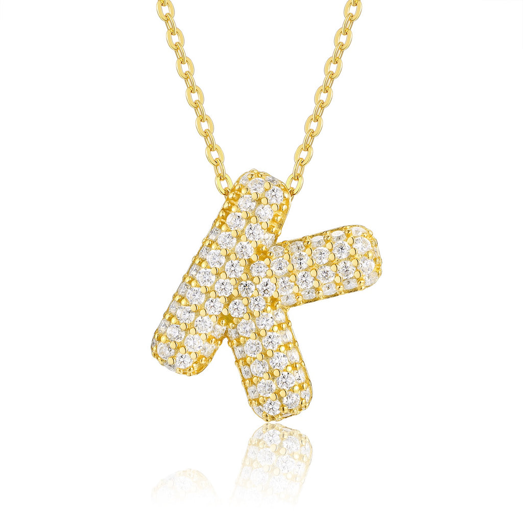 Initial K Moissanite Bubble Pendant Necklace in Gold-Tone Sterling Silver