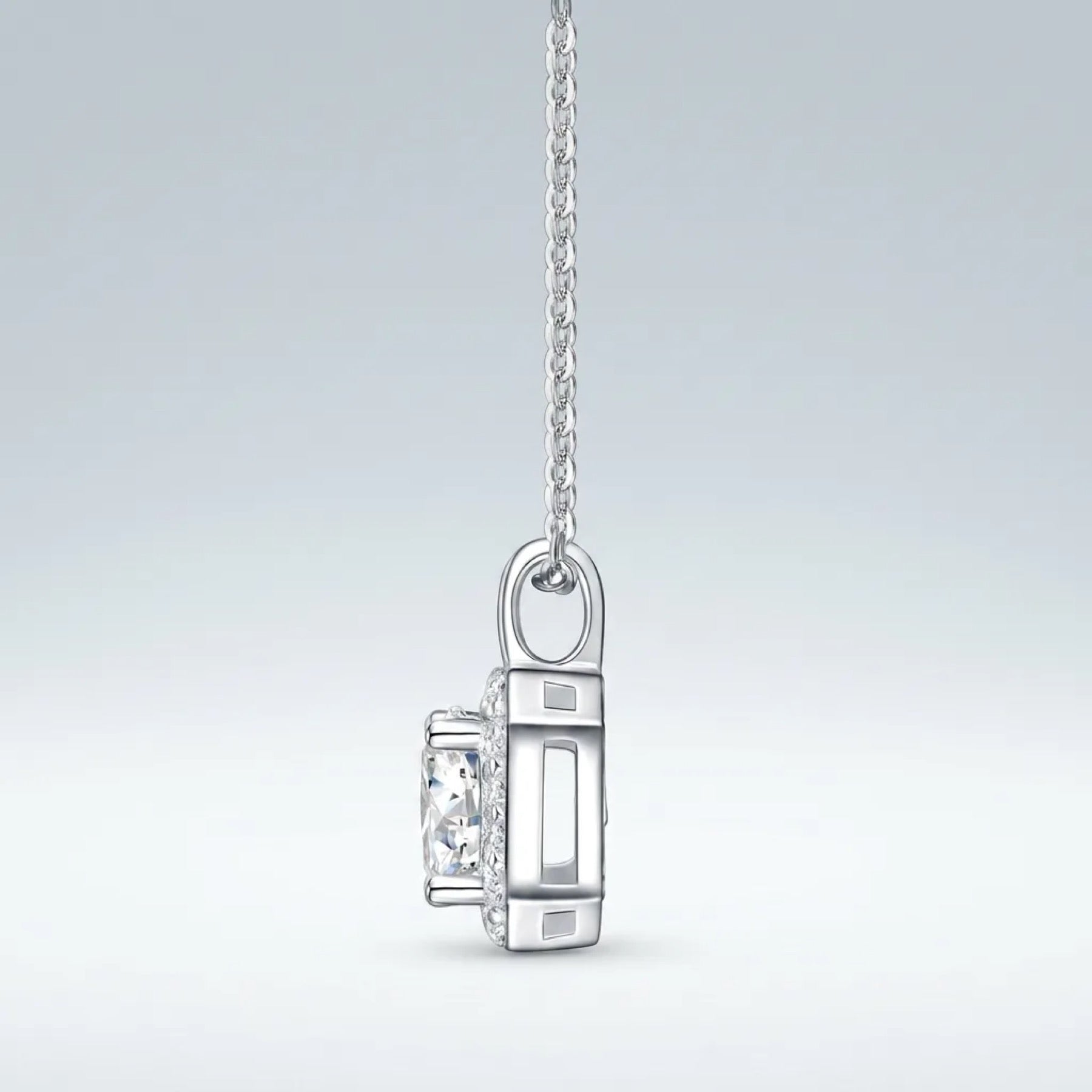 Solstice 1 Carat Moissanite Halo Pendant Necklace in Sterling Silver