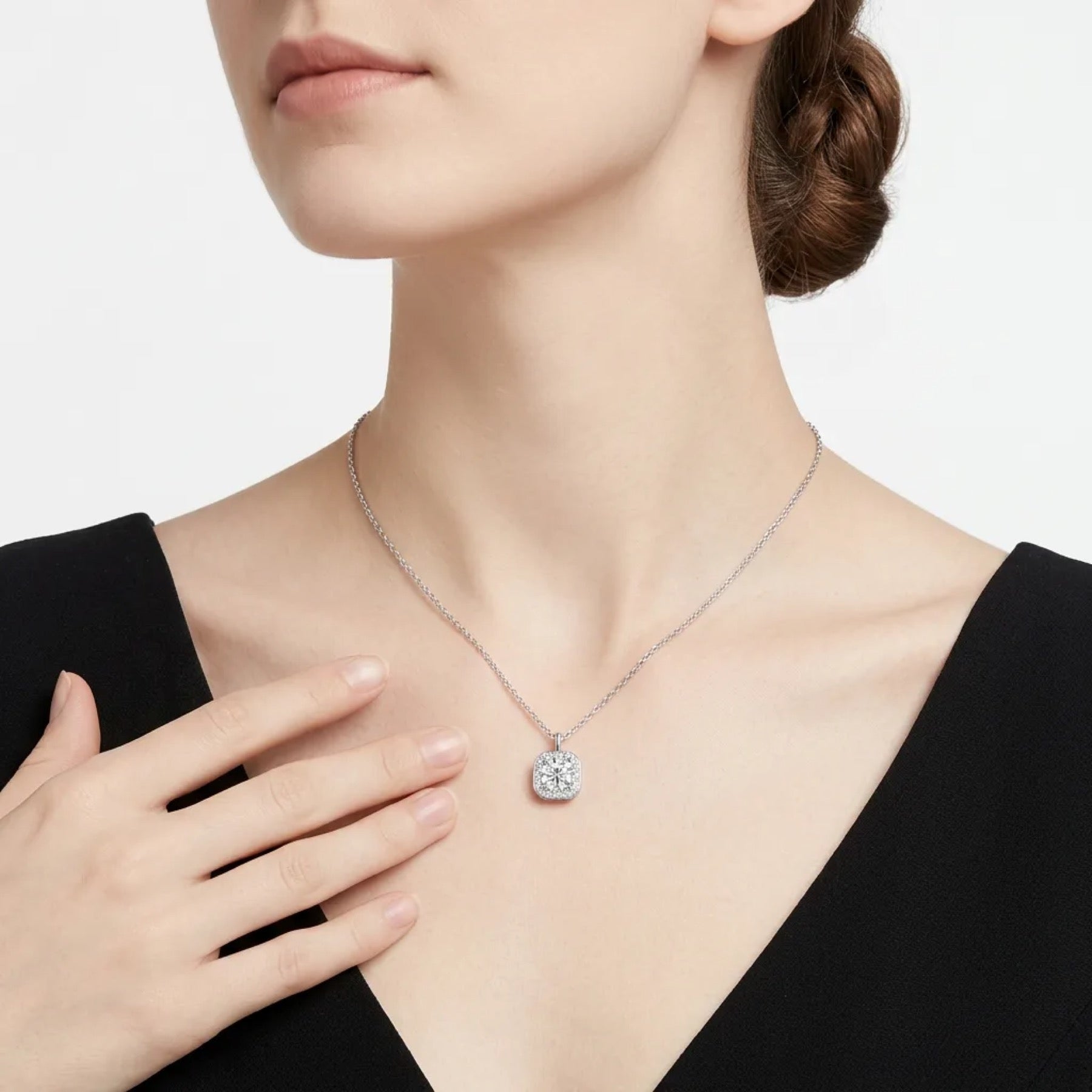 Solstice 1 Carat Moissanite Halo Pendant Necklace in Sterling Silver