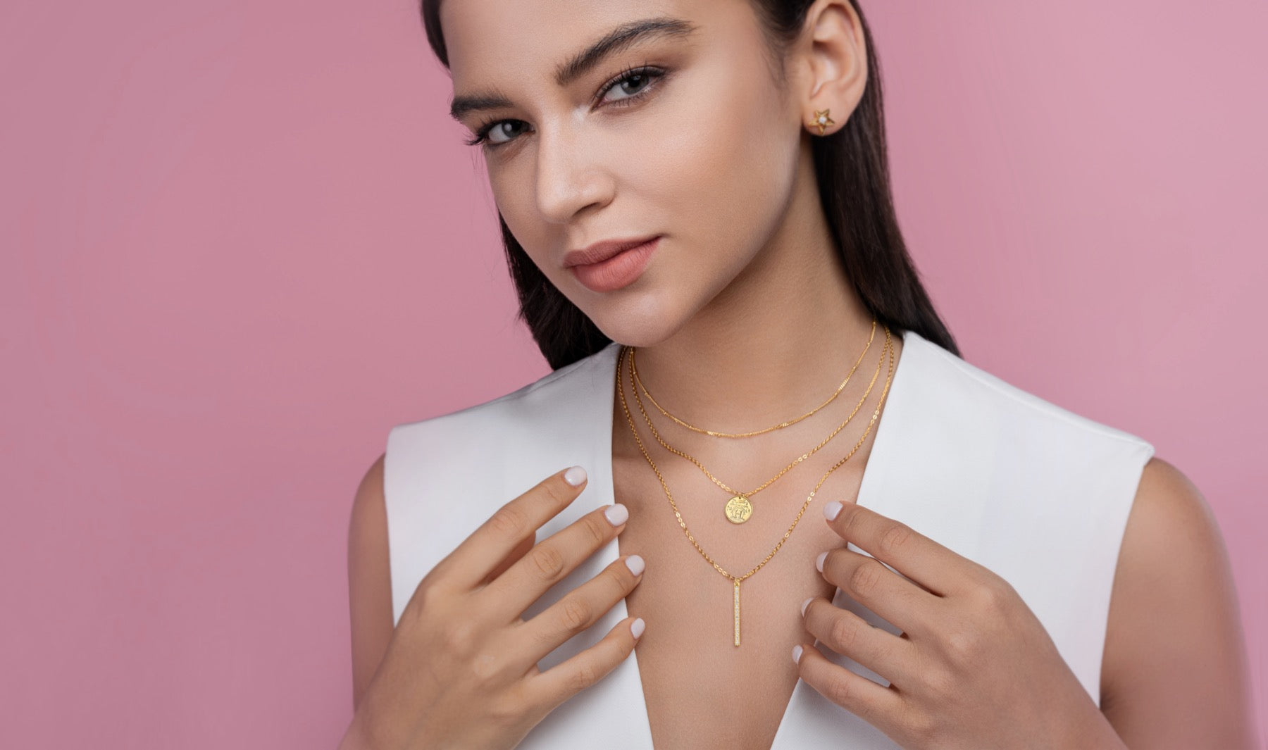 Ledger Moissanite Bar Pendant Necklace in Gold-Tone Sterling Silver