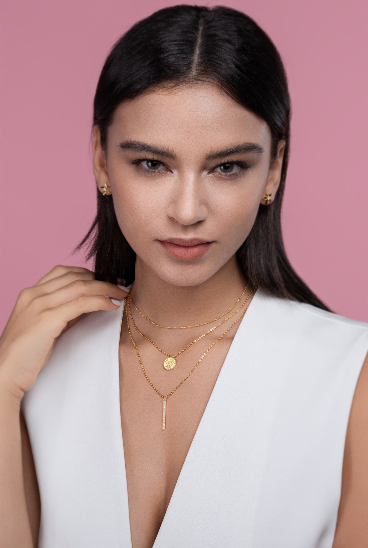Ledger Moissanite Bar Pendant Necklace in Gold-Tone Sterling Silver