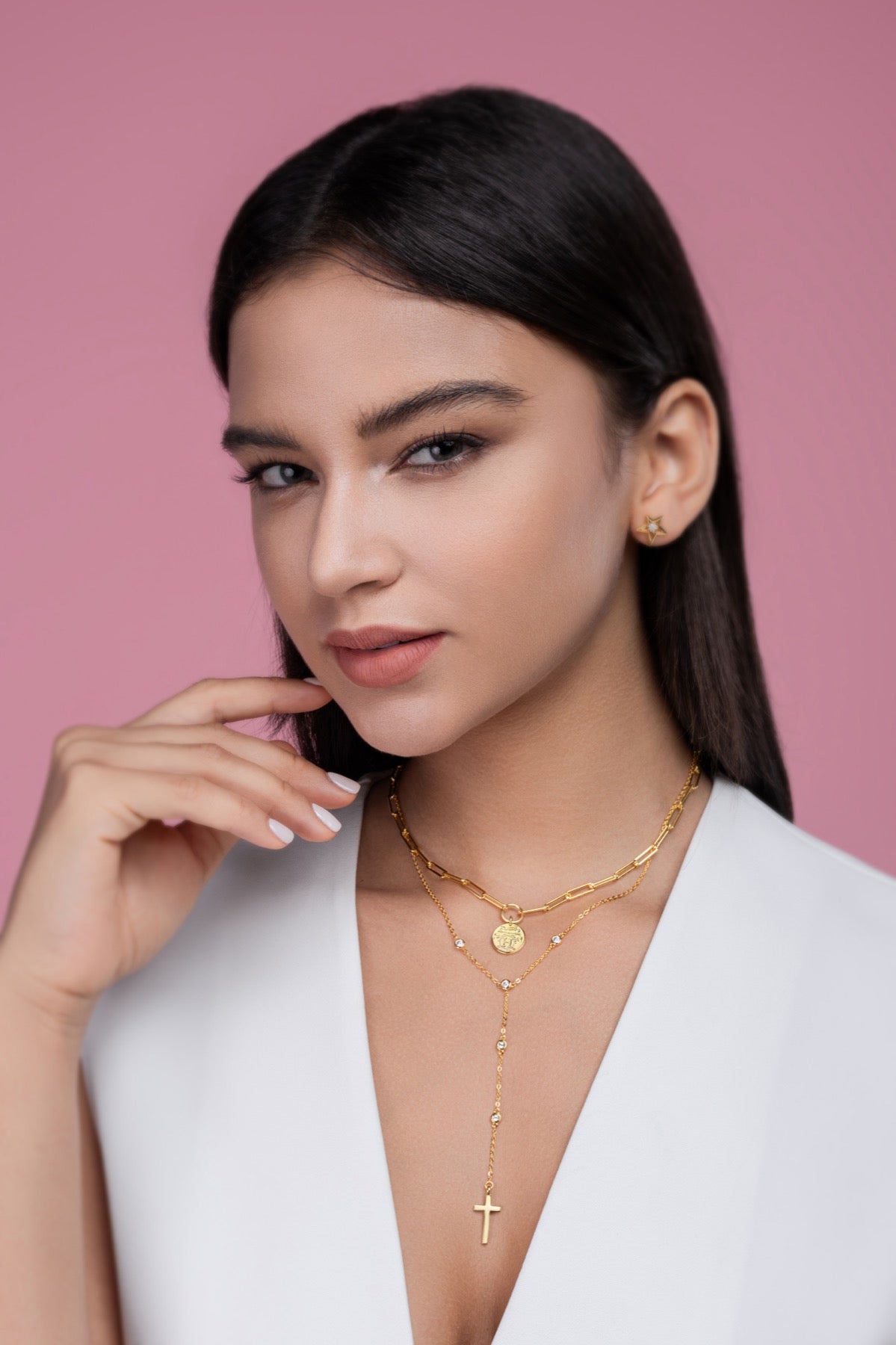 Ledger Moissanite Bar Pendant Necklace in Gold-Tone Sterling Silver
