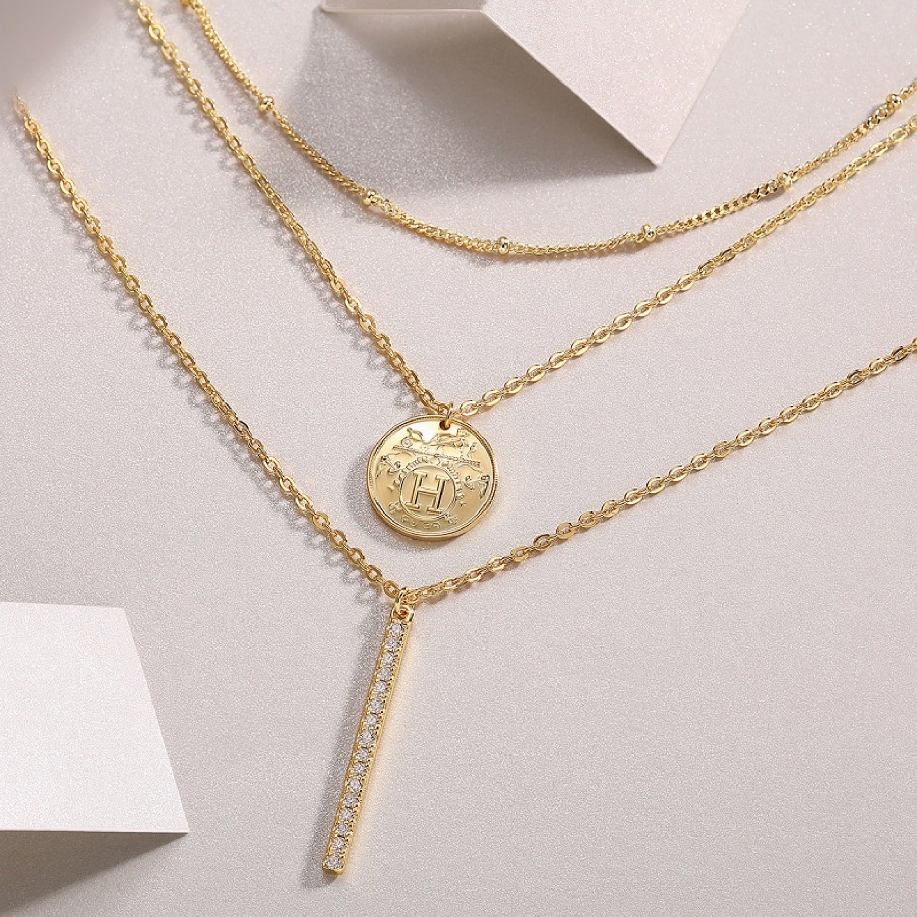 Ledger Moissanite Bar Pendant Necklace in Gold-Tone Sterling Silver