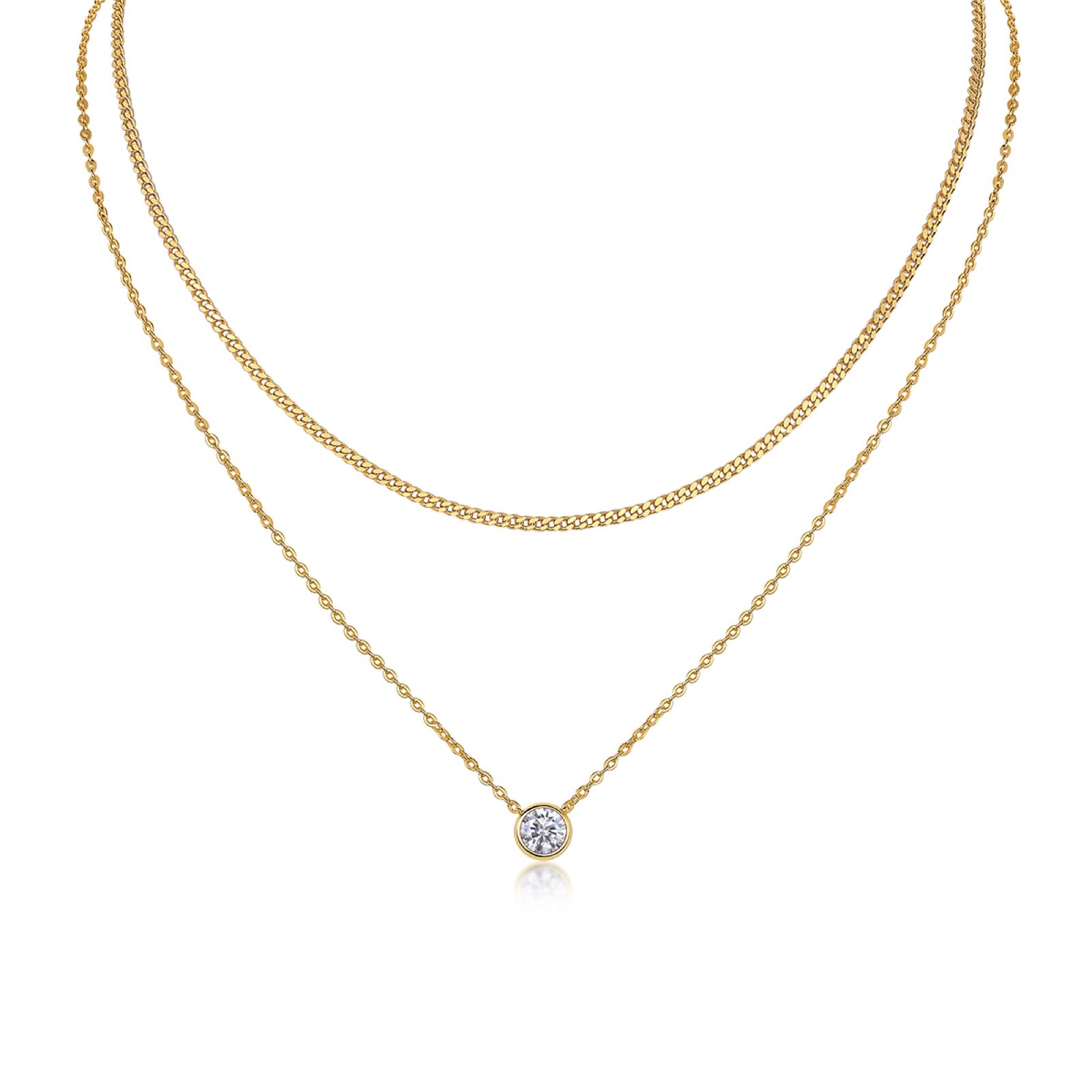 Ember 1 Carat Moissanite Layered Solitaire Necklace in Gold-Tone Sterling Silver
