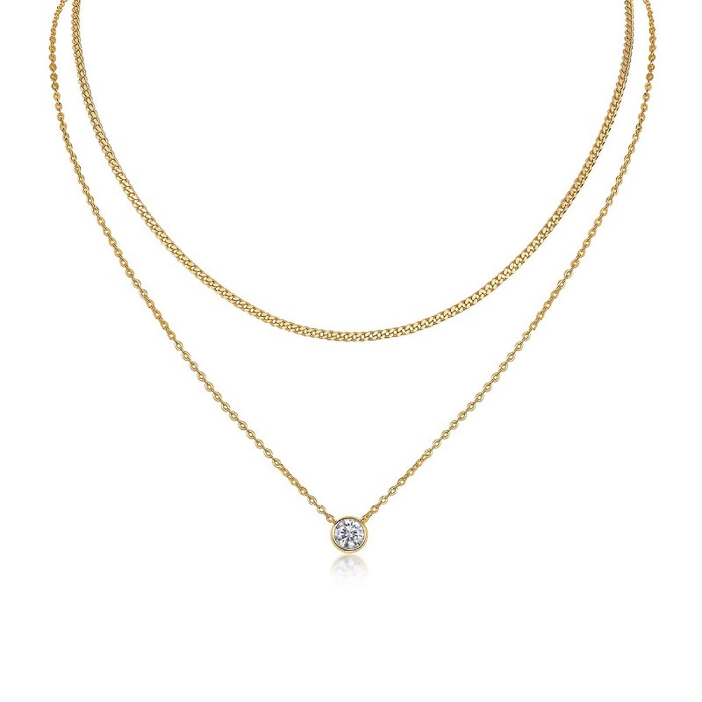 Ember 1 Carat Moissanite Layered Solitaire Necklace in Gold-Tone Sterling Silver