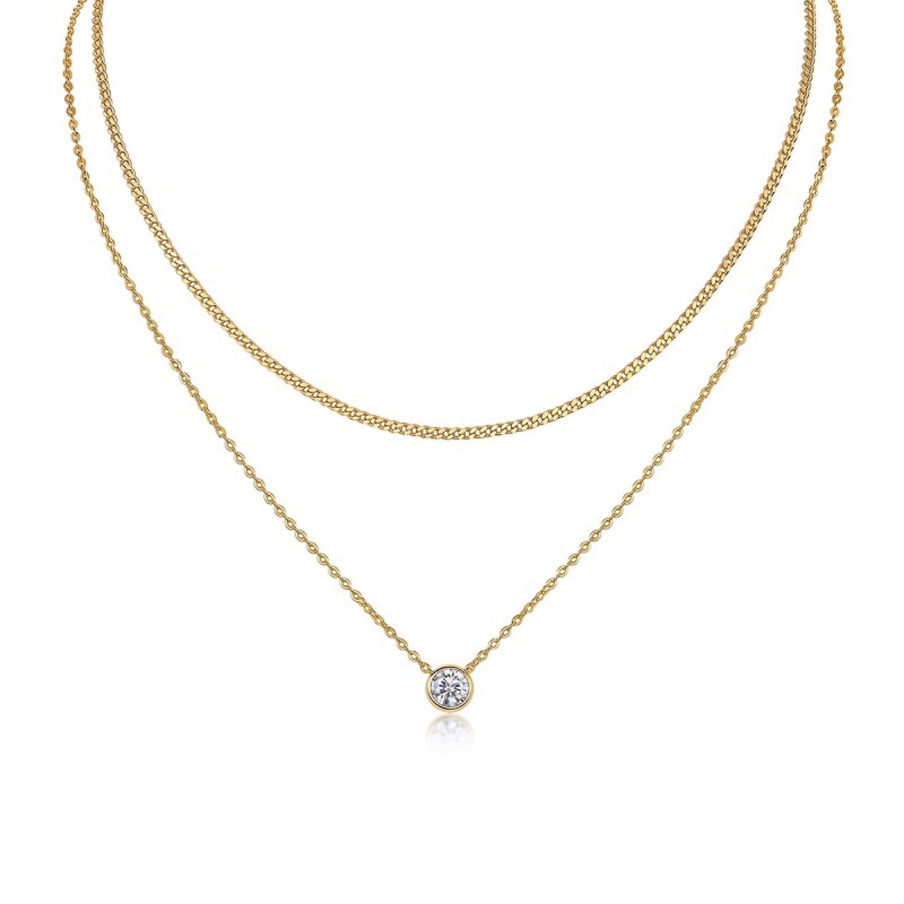 Ember 1 Carat Moissanite Layered Solitaire Necklace in Gold-Tone Sterling Silver