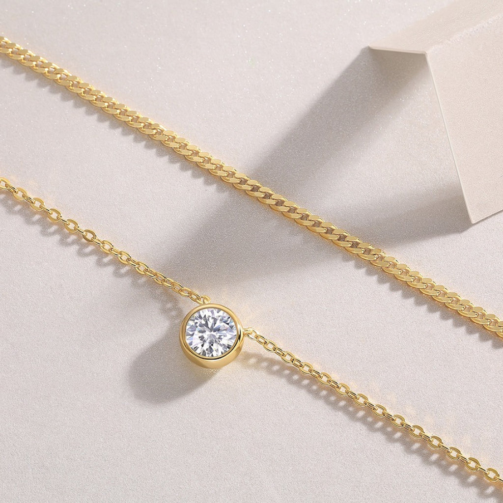 Ember 1 Carat Moissanite Layered Solitaire Necklace in Gold-Tone Sterling Silver