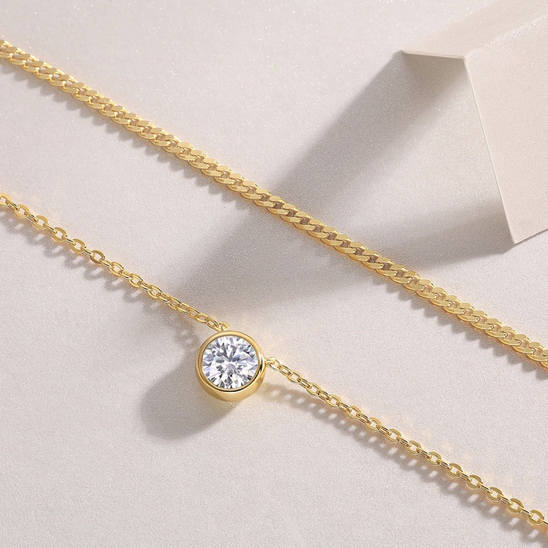 Ember 1 Carat Moissanite Layered Solitaire Necklace in Gold-Tone Sterling Silver