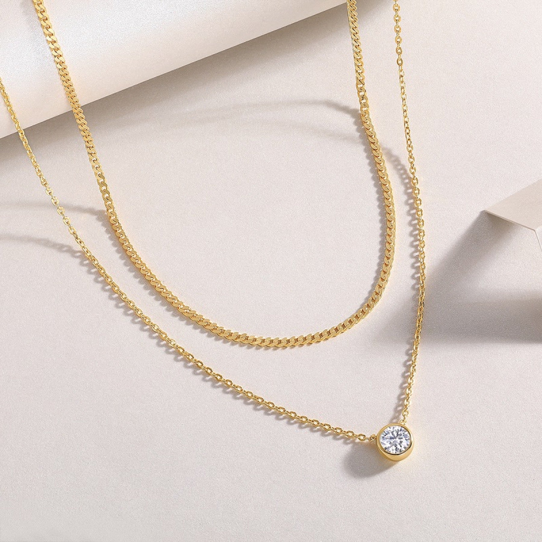 Ember 1 Carat Moissanite Layered Solitaire Necklace in Gold-Tone Sterling Silver