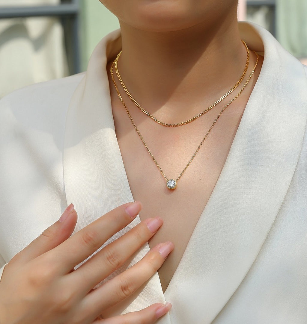 Ember 1 Carat Moissanite Layered Solitaire Necklace in Gold-Tone Sterling Silver