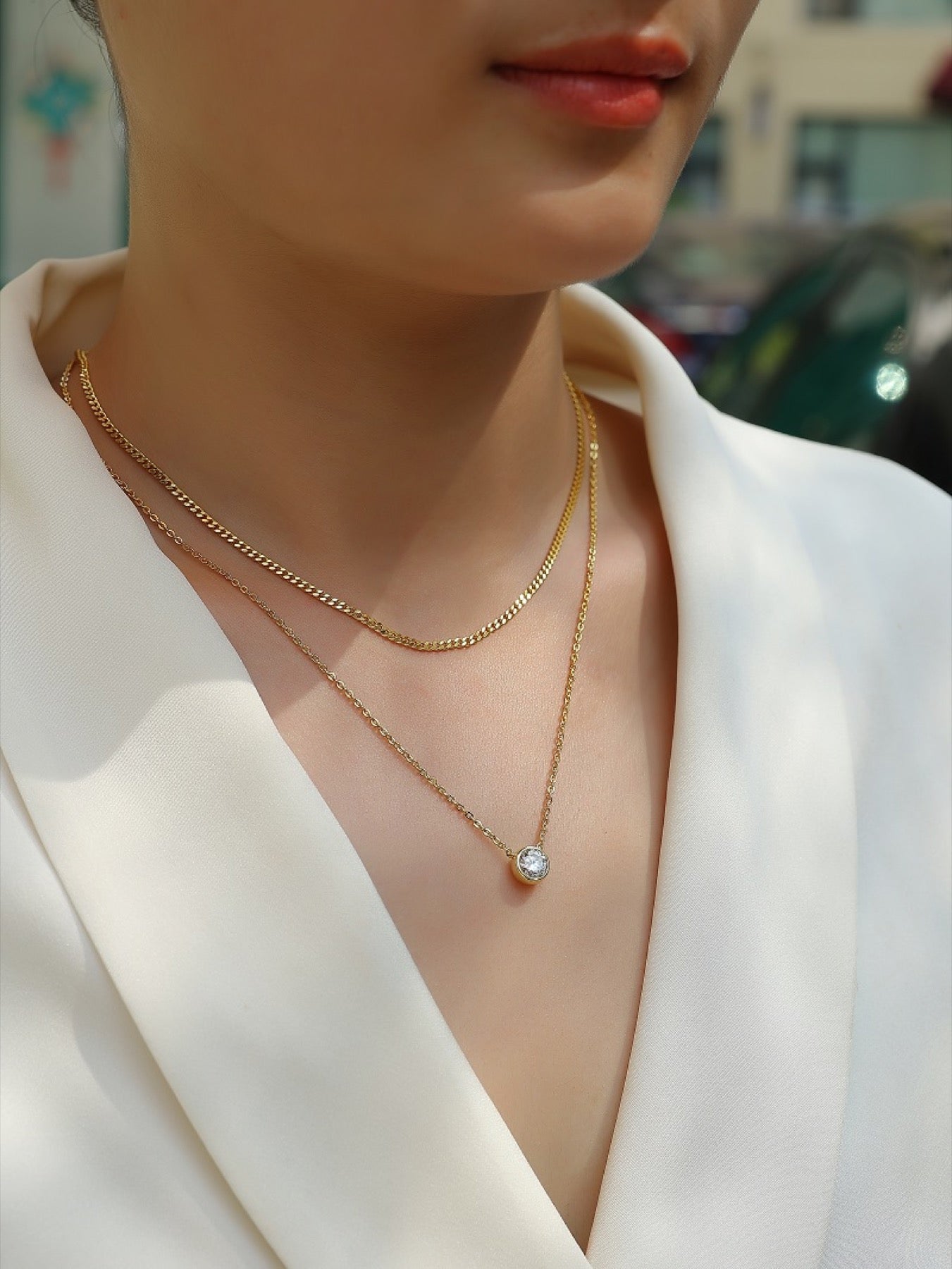 Ember 1 Carat Moissanite Layered Solitaire Necklace in Gold-Tone Sterling Silver