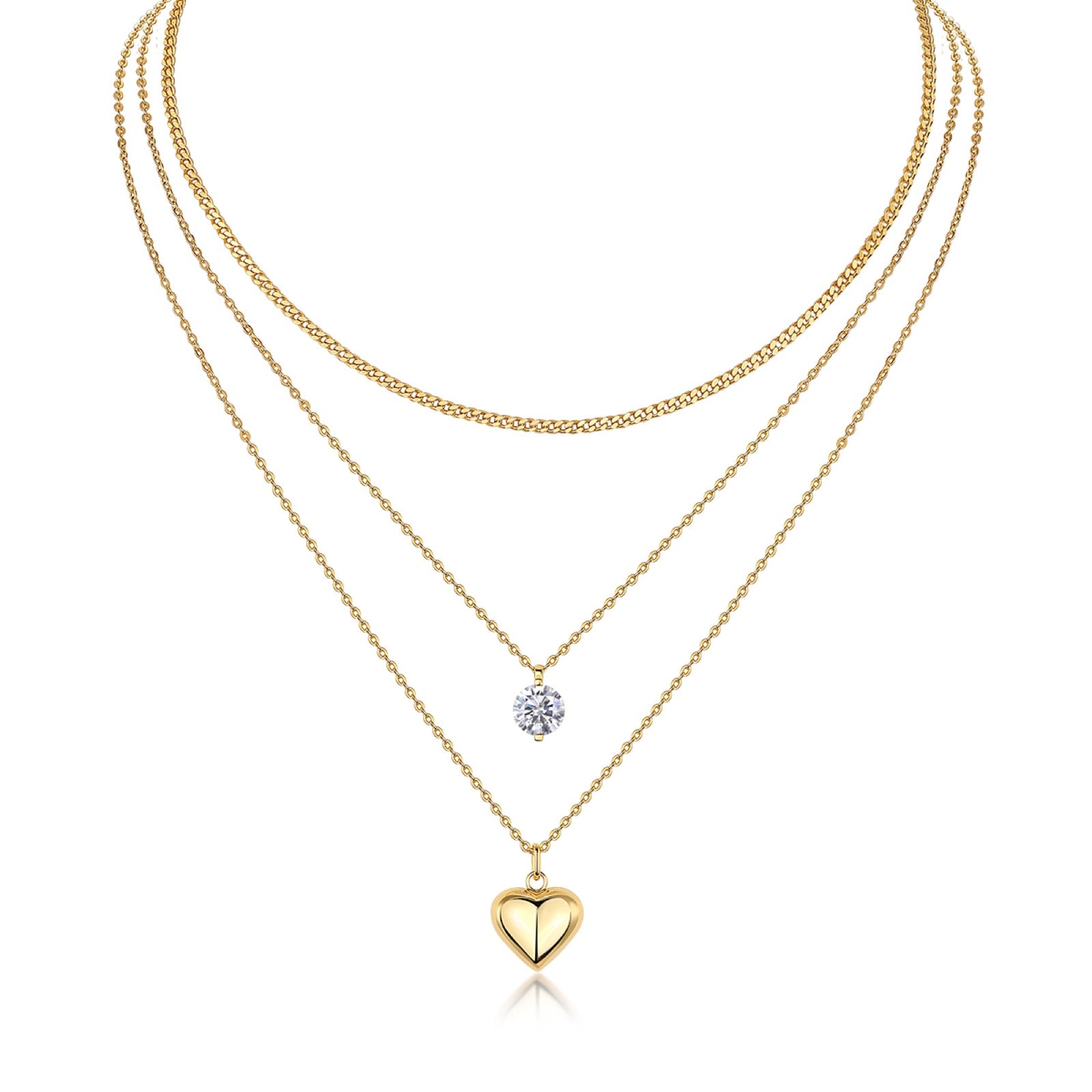 Amora 2 Carat Moissanite Layered Heart Necklace in Gold-Tone Sterling Silver
