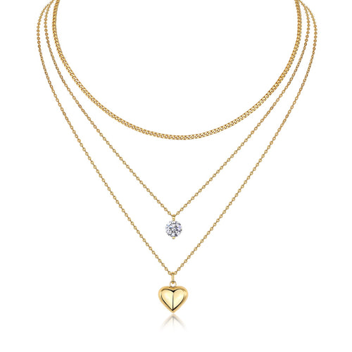 Amora 2 Carat Moissanite Layered Heart Necklace in Gold-Tone Sterling Silver