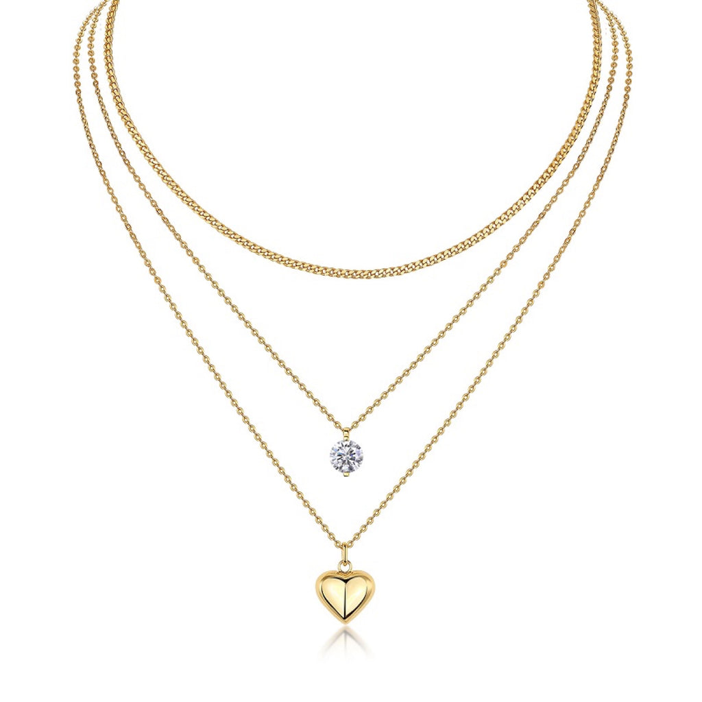 Amora 2 Carat Moissanite Layered Heart Necklace in Gold-Tone Sterling Silver