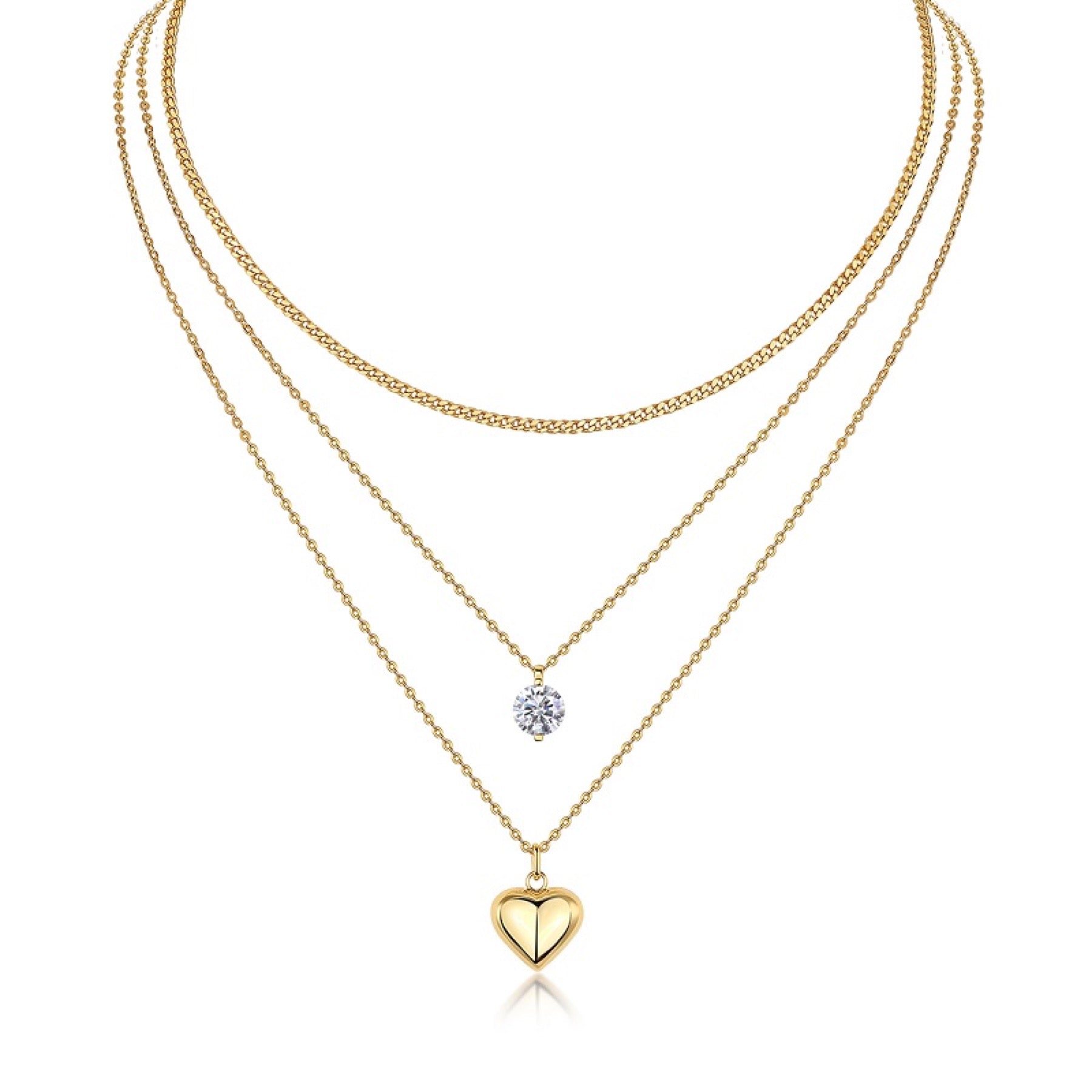 Amora 2 Carat Moissanite Layered Heart Necklace in Gold-Tone Sterling Silver