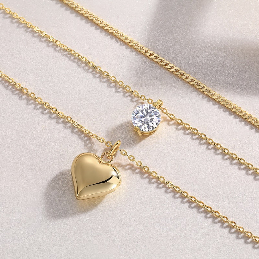 Amora 2 Carat Moissanite Layered Heart Necklace in Gold-Tone Sterling Silver